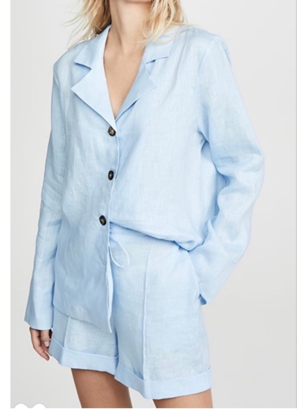 New Sleeper Light Blue 100% Linen Pajama Set S (1)